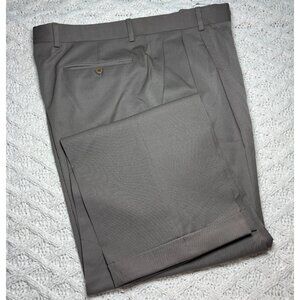 Zanella Bennett Men Taupe Pleated Front Pure Virgin Wool Dress Pants Italy 35x31